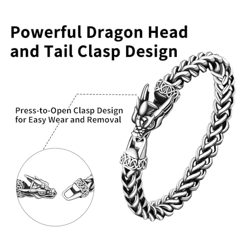 Stainless Steel Bracelet for Women, Ultra-small Size Dragon Viking Cuban Link, 10mm Width, 7.2 Inch Length, Fits Wrists up to 6 Inches Vintage Silver/Black Punk Jewelry Gifts3