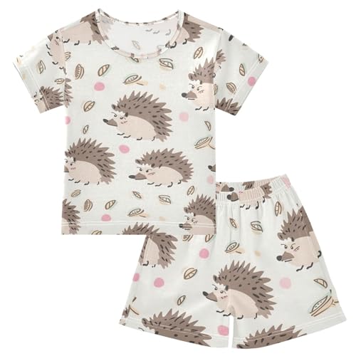 ALAZA Cute Hedgehog Leaf Pajamas Set Short Sleeve Cotton Sleepwear Summer Pjs 2 Piece 5-14Y