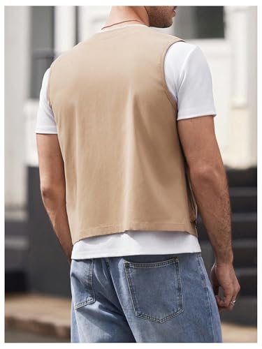 Verdusa Men's Button Up Sleeveless Utility Cargo Vest Jacket Waistcoat with Pockets2