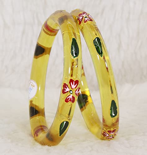 Image of NMII Traditional Glass With Diamond Cutting Pattern Glossy Finished Stylish Kada Set For Women And Girls | Crystal Glass Kada Bangles Set For Wedding, Festive