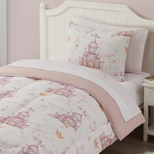 Image of Kids Bedding Set Bed in a Bag for Boys and Girls Toddlers Printed Sheet Set and Comforter, Twin, Fairytale Princess