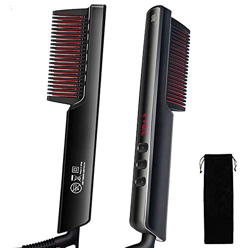 Ionic Hair Straightener Brush, DreamCatching Beard Straightener Comb with Anti-Scald, 30s Fast Ceramic Heating, 6 Heat Levels, Temperature Lock/Auto-Off, Frizz-Free, Portable Straightening Comb