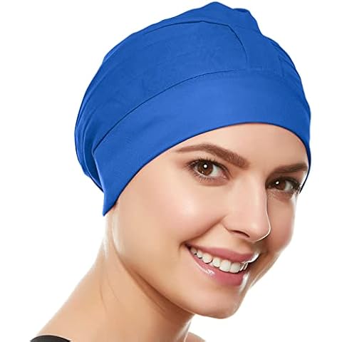 BEEMO Swim Cap for Women - Polyester Latex Lined Swim Bathing Cap Turban with Adjustable Velcro-Royal Blue Cover