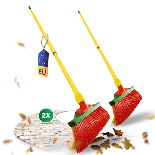 Novaliv - Juego de escoba para garra, 30 cm, madera con mango telescópico, cerdas curvadas, escoba de jardín, escoba para calle, escoba recogedora, amarillo