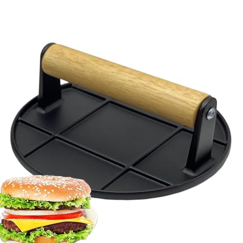 Pressa per grill in ghisa, Pressa rotonda per piastra, Pressa per hamburger in ghisa, Pressa per griglia per barbecue, Peso per griglia in ghisa, Pressa per griglia piatta, Pressa per griglia