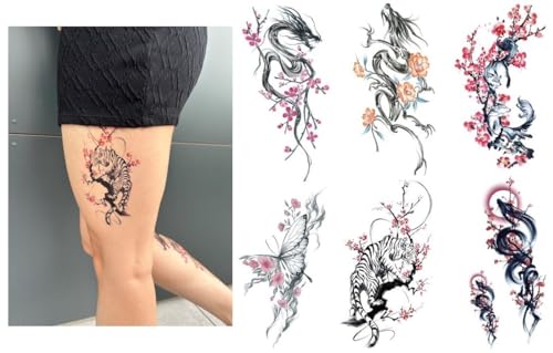 SakuraA6 - Tatuaggi temporanei con fiori di ciliegio, 6 fogli