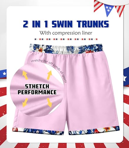 Image of Ithalt Boys 4th of July Swim Trunks 250 Anniversary USA Swimsuits American Flag Beach Swimsuit Toddler Swim Shorts