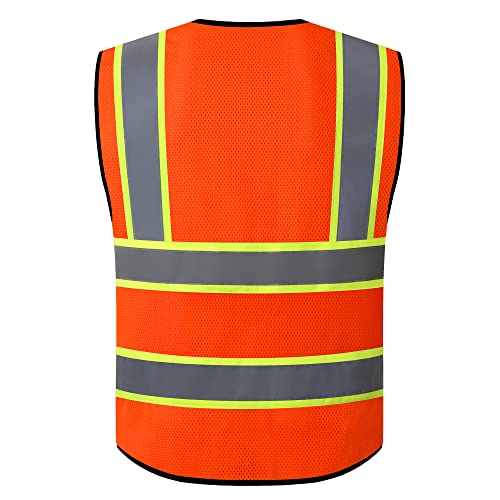 Image of Safety Vest for Men Women Reflective Construction Vest Hi Vis ANSI Standard | ANSI Standard, 8 utility Pockets 4 Reflective Strips with Neon trim High Visibilty Breathable Mesh Safety Apparel for Work