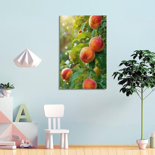 Décoration murale pêches sur branche de style moderne pour salon 50x75 cm