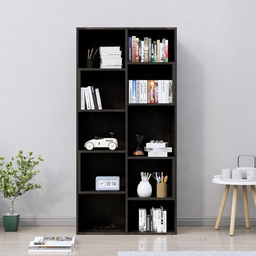 Image of Bniture 10 Tier Engineered Wood Open Book Shelf Wooden Bookshelf for Home, Kids Room & Study Room | Multipurpose Free Stand Corner Book Organizer for Library Room, Office | Flower Wenge