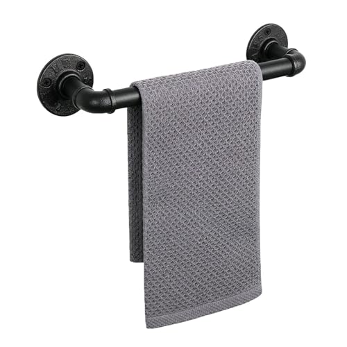 Jeasor Industrial Pipe Towel Rack Towel Bar Heavy Duty Wall Mounted Rustic Farmhouse Bath Towel Holder for Bathroom (Black 12 inch)