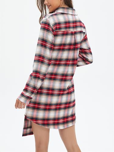 Flannel Plaid Dresses for Women Christmas Tie Front Long Sleeve Tunic Button Down Shirt Mini Dress2