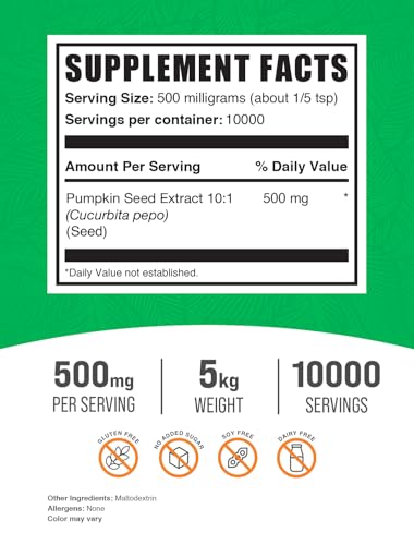 Image of BulkSupplements.com Pumpkin Powder - Pumpkin Supplement, Powdered Pumpkin for Digestive Support - Superfood Supplement & Gluten Free, 5g per Serving, 1kg (2.2 Pound) (Pack of 5)