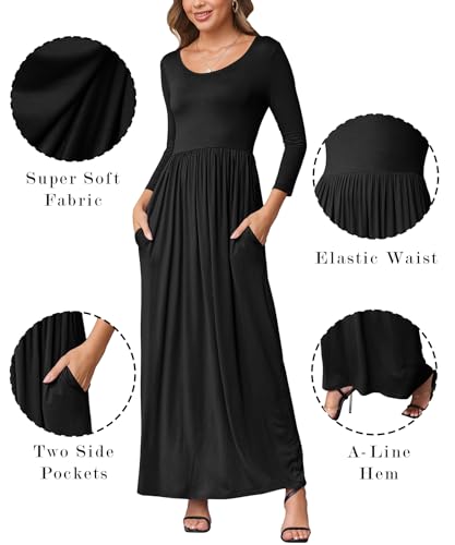 Image of EUOVMY Women's Long Sleeve Loose Maxi Dresses Casual Long Dresses with Pockets