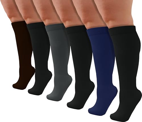 Image of Winterlace Womens Queen Size Trouser Socks, 6 Pairs Knee High Dress Socks Stretchy Silky Soft