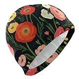 Ranunculus Badekappe für Erwachsene, florales Design, Cartoon-Motiv, für Anfänger, kurzes Haar,...