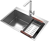 - - ANSNOW Küchenspüle, Spüle Des Küchens, Verdickter Edelstahl Mit Wasserhähne Und Abflusskörbe, Große, Einschüssel Unterbezügende Küchenspüle/Silber/60 * 45Cm