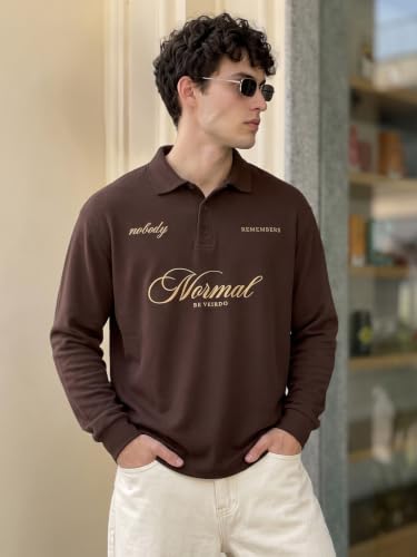 Image of Veirdo Men's Loopknit Cotton Oversized Baggy Fit | Full Sleeve Polo T-Shirt | Casual Streetwear with Ribbed Cuffs Travel | Sizes: S to XXL