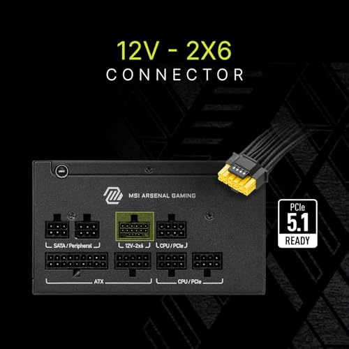 Image of MSI MAG A650GLS PCIE5, Fully Modular Compact Gaming 650W Power Supply, 80+ Gold, ATX 3.1 & PCIe 5.1 Ready, Native Dual-Color 12V-2x6 Embossed Jacket Cables, Low-Noise, 10 Year Warranty