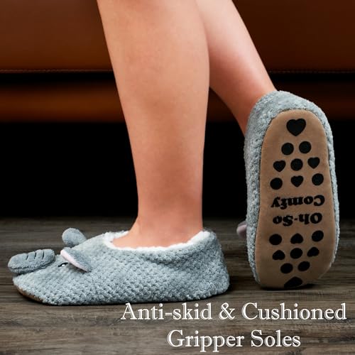 Image of Cozylook Cute Animal Slippers for Women and Kids Fuzzy Non Slip Soft Sole | Warm plush lining, gripper dots, playful animal details, machine wash cold, toddlers teens and adult women, indoor use