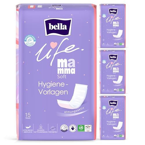 bella life Mamma Soft Vorlagen für Wöchnerinnen | dermatologisch getestet | Wochenbett Einlagen extra saugfähig atmungsaktiv & parfümfrei | Wochenbett Binden im 4er Pack - 4 x 15 Stück