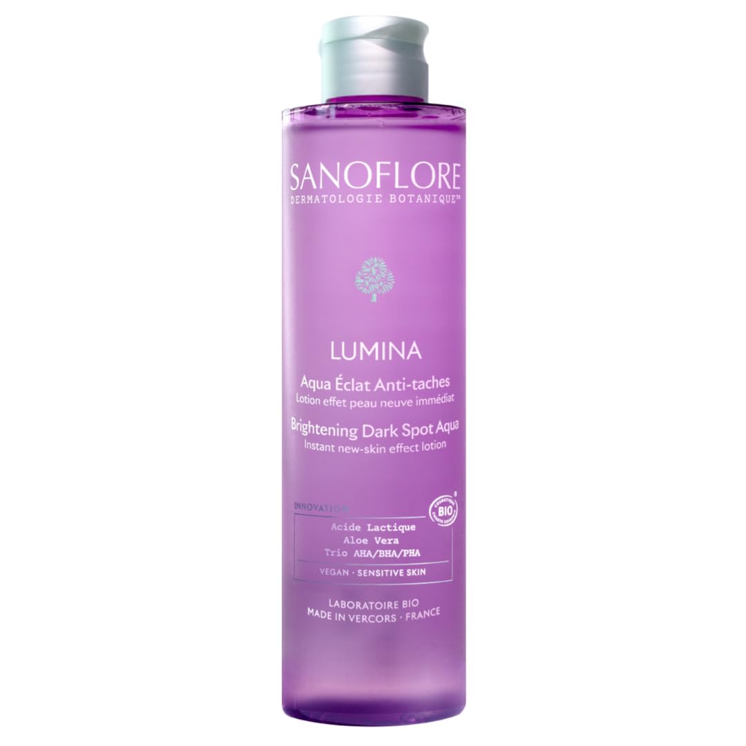 Sanoflore – Lumina – Aqua Éclat Anti-Taches Bio – Effet Peau Neuve Immédiat – Corrige Taches Acné, Soleil, Âge & Grossesse – AHA/BHA/PHA & Acide Lactique – Tous Phototypes – 200 ml