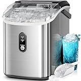 Kismile Nugget Ice Makers Countertop, 35Lbs/24H, Portable Sonic Ice Machine with Self-Cleaning/One-Click Operation for Home/Office(Stainless Steel Silver)