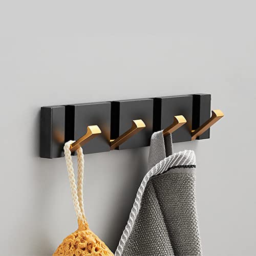 Spotact Wall Mounted Coat Rack 70 Degree 4 Hooks for Hanging Coats Clothes Black Golden Metal Towel Hanger 11.02 * 1.97 * 0.59 Inch for Entryway Bathroom Bedroom Kitchen (T1 4 Hooks - Image 3