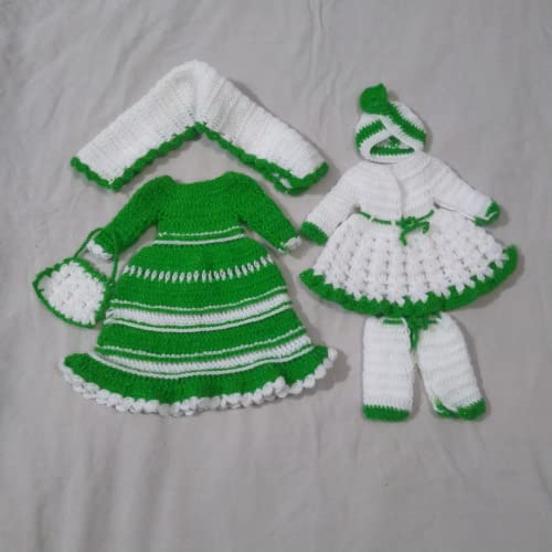 Image of DAU JI DAMODAR LATEST DESIGNED NEW YEAR SPECIAL WOOLEN DRESS FOR YUGAL JODI BHAGWAN JI RADHA KRISHNA (Green&White)(set of 01 dress of Krishna ji and 01 dress of Radha ji) (For 16 inch Murti)