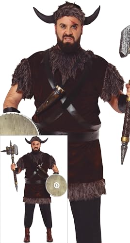 FIESTAS GUIRCA | Disfraz de Vikingo Adulto (54-56/XL) - Traje de Guerrero Nórdico con Vestido, Cinta de Cabeza, Cinturón, Cuernos y Manguitos - Ideal para Halloween, Carnaval y Fiestas de Disfraces