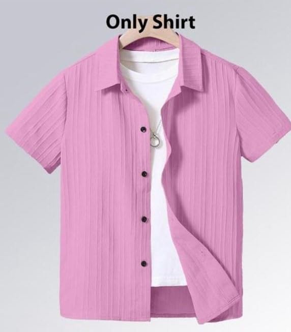 Image of Vikita Enterprise Devansh Cotton Stylish Boys Shirts Regular Fit Hawaiian Sugarcane Strips Popcorn Plain Unisex Shirt