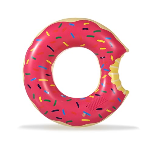 Aufblasbar Donut Schwimmring Rosa, Großes Schwimmreifen Schwimming Erwachsene 120cm Durchmesser mit Biss, Pool Ring Aufb...