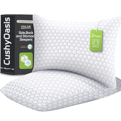 Shredded Memory Foam Pillow for Sleeping, Cooling Bed Pillows Set of 2, Adjustable Pillows for Side, Back, Stomach Sleepers with Washable Pillowcase (Standard Size, Grey)