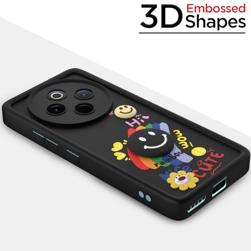 Image of Pikkme Back Cover for Vivo T4 5G / iQOO Z10 5G | Soft Silicone| Cute Rainbow Smile & 3D Cartoon Flower Design | Shockproof Raised Camera Protection Bumper Case (Black)