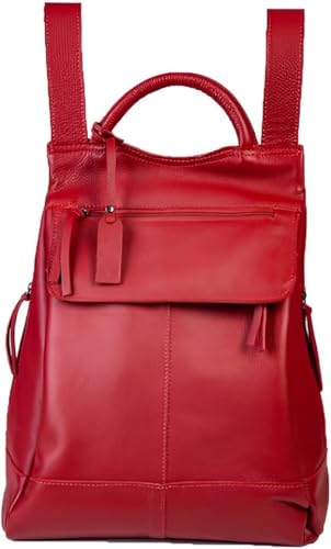 Mochila Feminina de Couro Legítimo Malu – Compacta, Resistente e Elegante com 6 Bolsos, Bolso Antifurto e Alças Ajustáveis – Ideal para Trabalho, Passeios e Viagens – 5L Cor Marsala