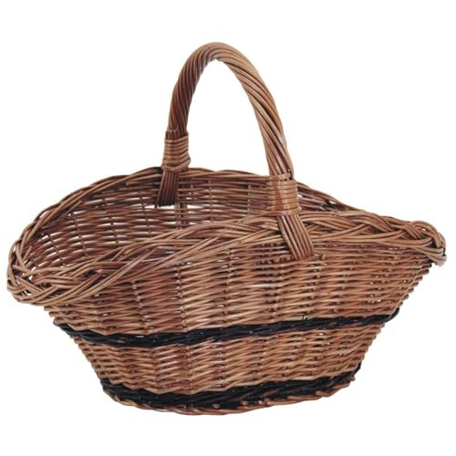 AUBRY GASPARD - Panier Design en Osier Buff - Avec 2 Liserets Noirs - Longueur 48 cm, Profondeur 33 cm - Idéal pour Cueillette ou Décoration Intérieure -...