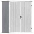 Patiowell 5x3 FT Outdoor Storage Shed, Plastic Vertical Storage Cabinet with Floor and Lockable Doors for Pool Storage, Tools and Patio Furnitrue Accessories, Light Gray