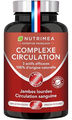 Circulation Sanguine Jambes - Drainage Lymphatique - Vigne Rouge, Marron d’Inde et Hamamelis - Contre Jambes Lourdes - 100% Naturel - 90 Gélules Vegan -...