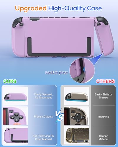 Image of FYOUNG Switch 2 Protective Case&Screen Protector Set, Dockable Cute Cover Hard Shell for Nintendo Switch 2 Console Accessories,Travel-Friendly,Kickstand Cutouts(Color‑Matched to Light Purple Switch 2 Controller)