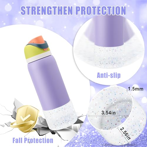UBEEKOO Silicone Boot for Owala 32oz FreeSip,Twist,and Flip Stainless Steel Water Bottle,Sleeve Cover for Stanley IceFlow 36oz,Anti-Slip Bottom Protective for Owala Accessories,Transparent-Sequins