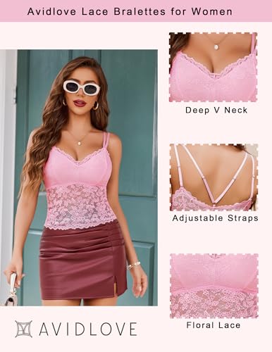 Image of Avidlove Lace Bralette for Women V Neck Camisole Lingerie Spaghetti Strap Tube Slim Tank Top