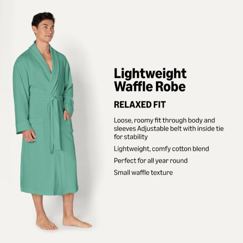 Image of Amazon Essentials Men's Lightweight Cotton Waffle Bath Robe, Mid-Length Loungewear (Available in Big & Tall)