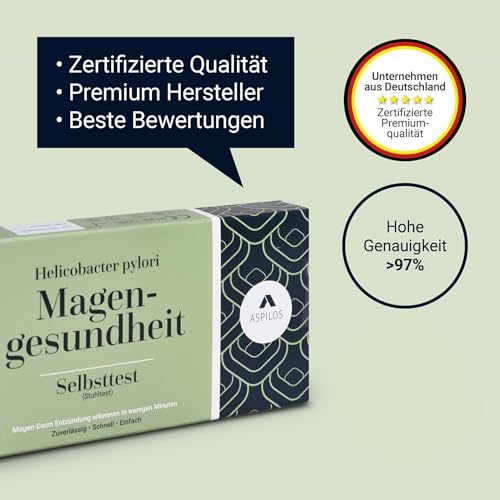 ASPILOS Magengesundheit Selbsttest - Helicobacter Pylori Schnelltest für Zuhause - Zuverlässig & Präzise - Medizinische Tests mit Labor-Qualität