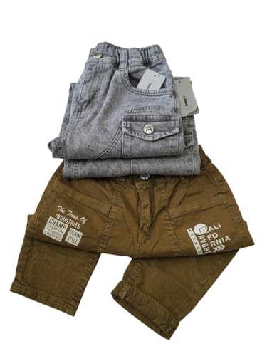 Image of Boys Cargo Pants, Kids Cargo Jeans with Pockets, Adjustable Waist, Stretch Denim Casual Pants for Boys