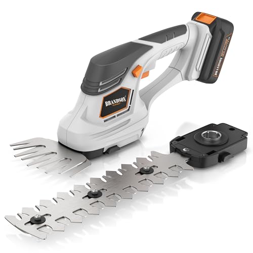 Brandson - Grasschere mit Akku - kabellose Strauch und Heckenschere - elektrischer Rasenkantenschneider – Aufsätze zum Wechsel - 12mAh Akku und Ladegerät inklusive