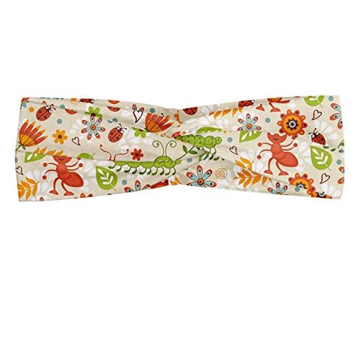 ABAKUHAUS - Pañuelo para el cuello, diseño de Jolly Lächeln Cartoon Caterpillar y concepto de hormigas con flores y hojas de primavera, elástico y cómodo, accesorios para el día a día, multicolor