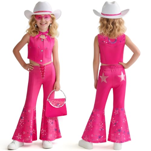 Disfraz completo de vaquera para niñas color rosa fucsia miniatura 4