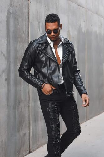 Barabas Men's Studded Stretchable Denim Solid Color Jeans 4JER013