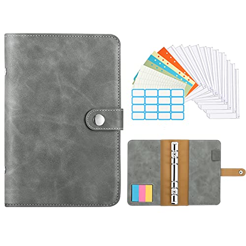 TiMOVO A6 Budget Binder Planner, 6 Ring Notebook Binder Pockets Budget Envelopes PU Leather Cover Folder 12 pcs Loose-Leaf Clear Plastic Pockets & Page Markers & Label Stickers & Papers, Gray Blue TiMOVO A6 Budget Binder Planner, 6 Ring Notebook Binder Pockets Budget Envelopes PU Leather Cover Folder 12 pcs Loose-Leaf Clear Plastic Pockets & Page Markers & Label Stickers & Papers, Gray Blue