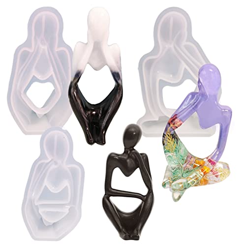 Lot de 3 moules en résine de silicone en forme de statue de penseur, sculptures abstraites,...